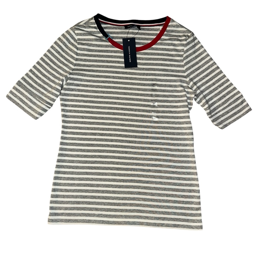 NEW WITH TAGS Tommy Hilfiger Striped Gray and White Womens Shirt